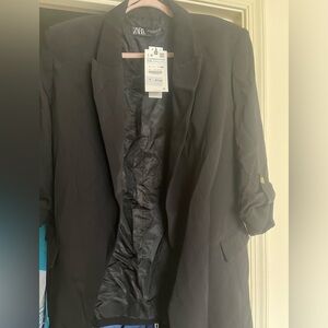 Black Blazer with 3/4 cuffed sleeve and gold detailed button